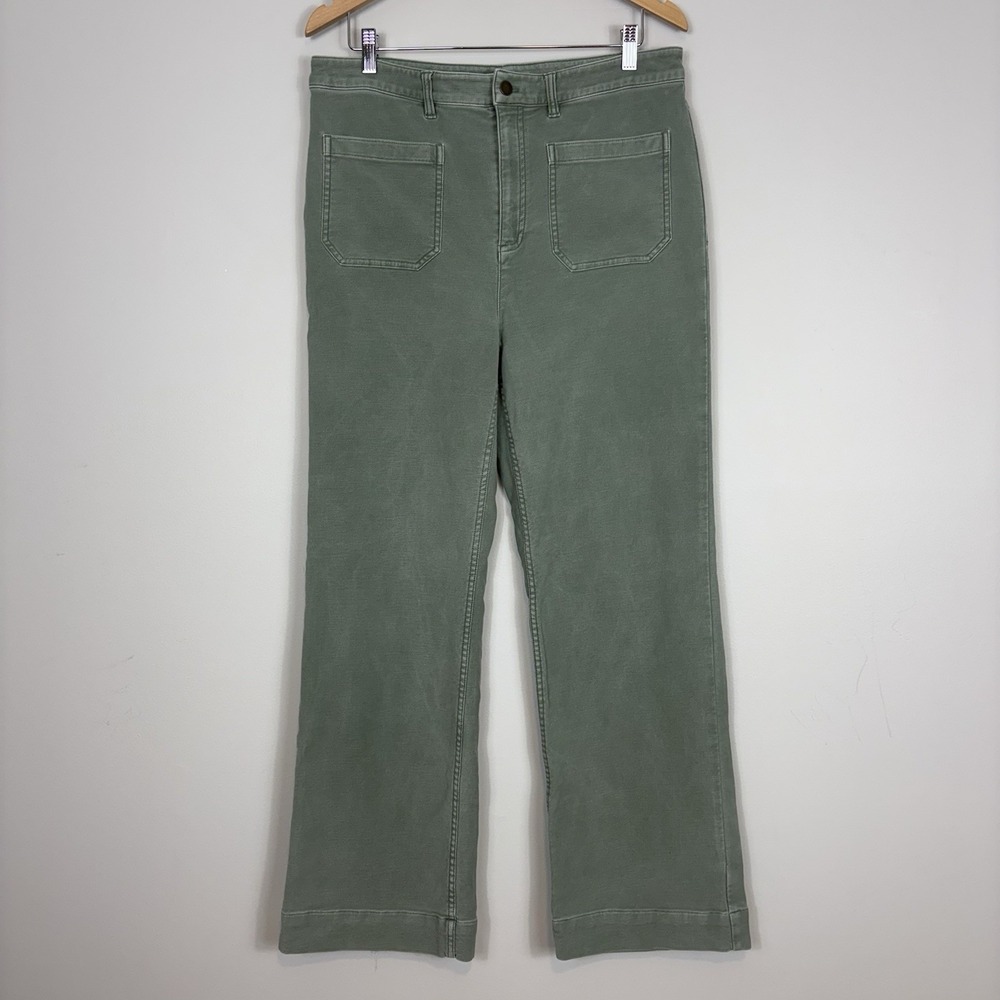 Faherty Stretch Terry Patch Pocket Ankle Pants Women's‎ Sz 32 Wide Leg Sea Spray
